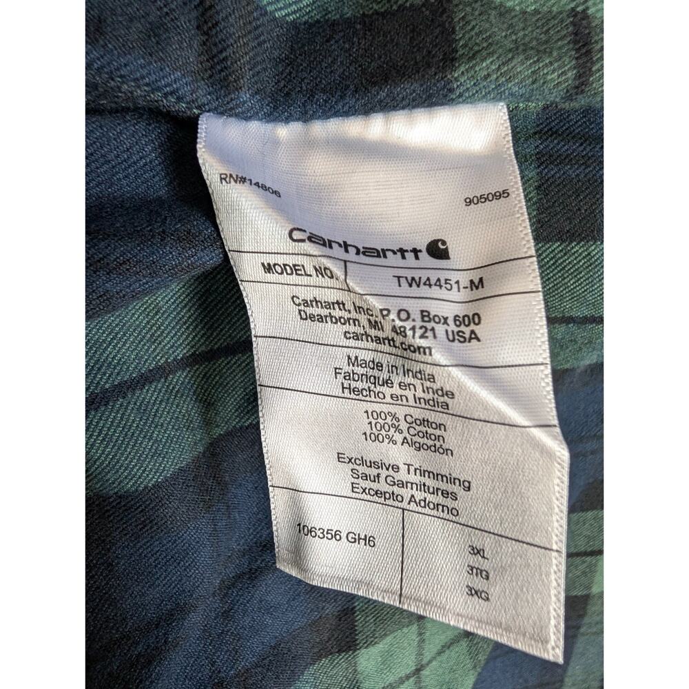 NWT Carhartt Flannel Shirt Mens 3XL Blue Green Plaid Loose Heavyweight TW4451-M - Picture 4 of 6